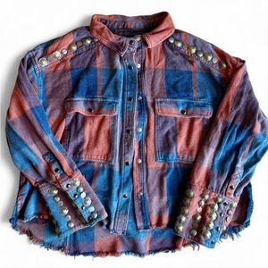 We The Free studded cropped flannel top